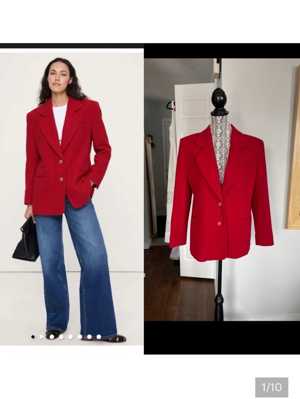Vintage London Fog Wool and Cashmere Blazer. Ruby Red. 8P. Pockets.